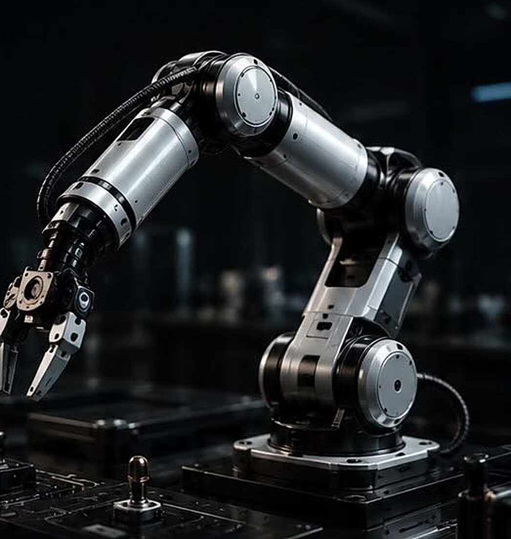 Industrial robotic arm on a workbench